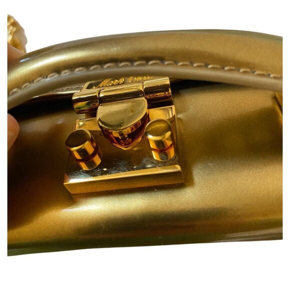 Mark Cross Grace Mini Box Leather Handbag Crossbody Gold Mirror + 2 Straps + key - Picture 14 of 17